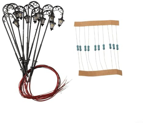 Micpointik 10 Stück H0 LED Laternen 1:87 Modellbau Lampen 63mm Warmweiß 3V mit Vorwiderstand für 12-16V Eisenbahn Diorama Gebäude