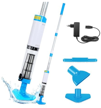 Poolsauger Akku Handsauger 3 en 1, Poolsauger Bodensauger Wiederaufladbarer 90 Minuten Laufzeit, 20 L/min Saugkraft & 164cm Teleskopstange, Kleinere Aufstellpool & Unterflur-Gegen Sand & Schmutz