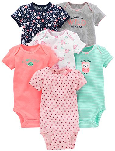 Simple Joys by Carter's 6-Pack Short-Sleeve Bodysuit Body, Multicolore/Floreale/Gufi/Righe, 3-6 Mesi (Pacco da 6) Bimba