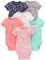 Simple Joys by Carter's 6-Pack Short-Sleeve Bodysuit Body, Multicolore/Floreale/Gufi/Righe, 3-6 Mesi (Pacco da 6) Bimba
