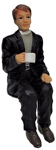 Melody Jane Dolls House Clergyman Minister Sitting with Cup of Tea Resin People