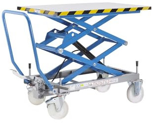 eurokraft | Doppelscheren-Hubtischwagen | Tragfähigkeit 500 kg | Hubbereich 380-1315 mm | Polyamidreifen