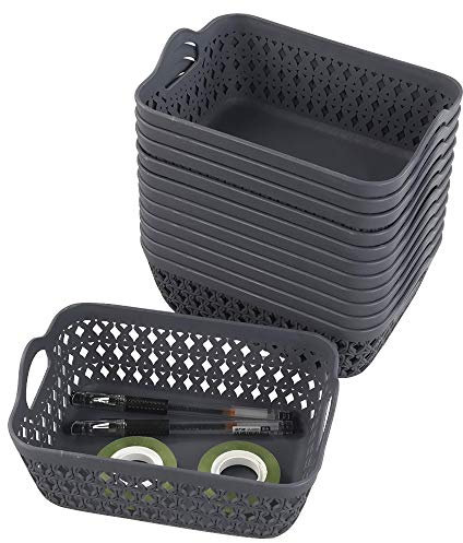 Gitany 12-pack Plastic Storage Basket Tray, Mini Desktop Storage Trays, Grey