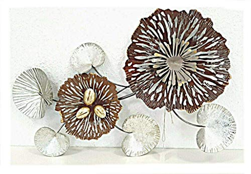 Wanddeko Metall Blüten Silber Braun Gold Grau Antik 62x35 cm
