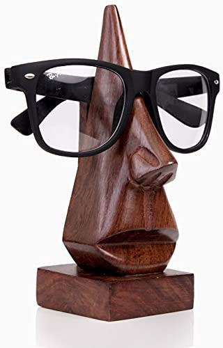 Ajuny Dekorativer handgefertigter Brillenhalter aus Holz in Nasenform, Brillenständer, handgeschnitzt, für Zuhause, Büro, Tischdekoration, Geschenke