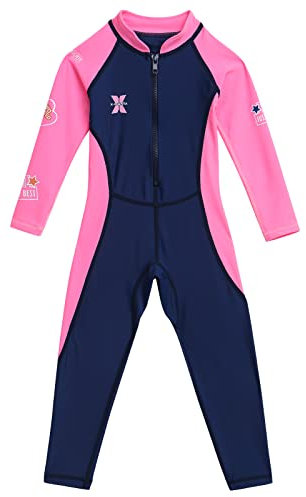 IMEKIS Kids Rash Guard Girl Boy Swimsuit Long Sleeve Diving Suit Swimwear One Piece Full Body Surfing Wetsuit UV Protection UPF 50+ Bathing Swimming Costume for Water Sports Dark Blue 5-6 Years