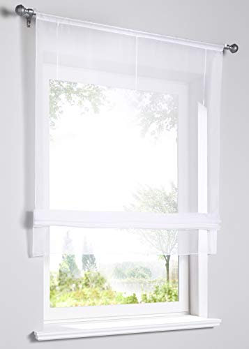 Yaland Voile Modernes Bändchenrollo mit farbigem Abschluss Küchen Transparentes Raffrollo Wohnzimmer Gardinenschals (BxH 100x155cm, weiß) 1 Stück