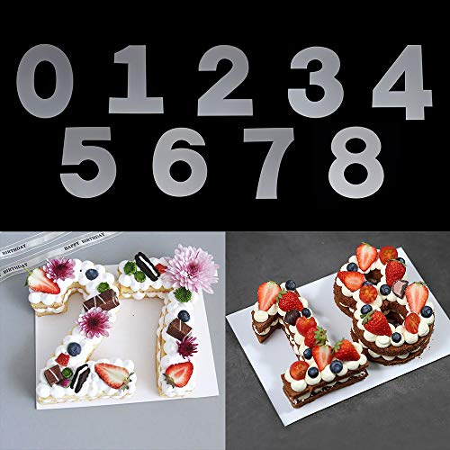 RAYNAG 0-8 Number Cake Stencils Flat Plastic Templates Cutting Number Mold 14 Inch Numerical Stencils for DIY Numbers Cakes/Cookies