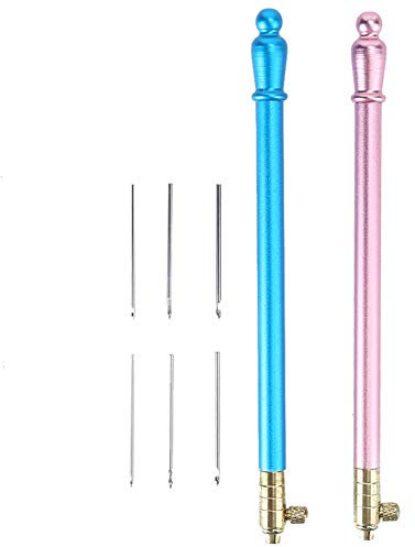 Tambour Hooks, 2Pcs Edelstahl griff Stickerei Häkelnadeln mit 6 Nadeln French Tambour Beading Pailletten Nähen Craft Tool (Pink + Blau)Häkelnadeln