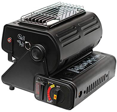 DLT Multifonction 2 en 1 Réchaud et chaufferette en céramique, Rotatif Plaque chauffante Rapide Chauffage for Camping Tentes Autre Intérieur Espace extérieur, Chauffe-Butane Noir