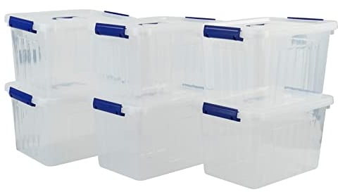 Bblina Plastic Clear Boxes with Lid, 12 L Latch Storage Box, 6-Pack