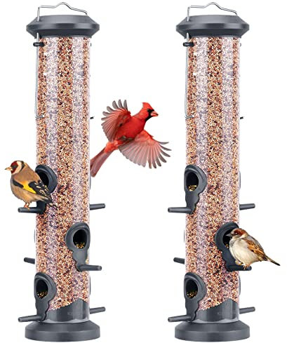 Kingsyard 2X Vogelfutterspender 38cm - mit 6 Anflugstangen, Vogel Futterstation, Wildvogelfutterspender für Sämereien, ganzjährige Fütterung, für Garten/Terrasse/Balkon, Schwarz