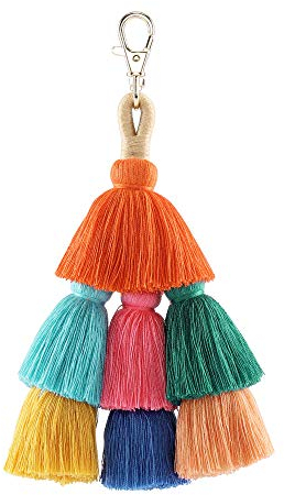 CHIC DIARY Boho Taschenanhänger Fransen Bunte Quaste Schlüsselanhänger Böhmen Tasche Schlüssel Ornamente Accessoires Damen Mädchen
