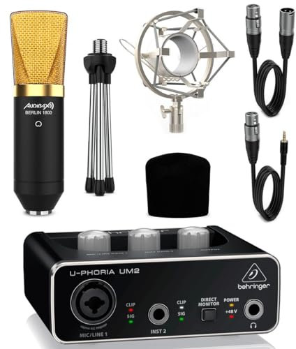 Behringer UM2 Interface U-Phoria + Audibax Berlín 1800 Micrófono Estudio + Accesorios