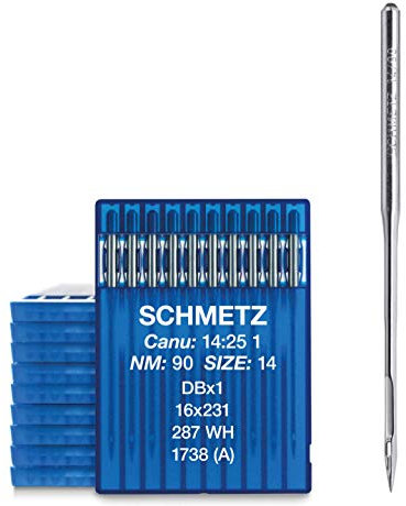 SCHMETZ | 100 Industrienähmaschinennadeln | Rundkolben | DBX1, 16X231, 287 WH und 1738 (A) | Nadeldicke 90/14 | Hinweis: Überprüfen Sie das empfohlene Nadelsystem in der Bedienungsanleitung