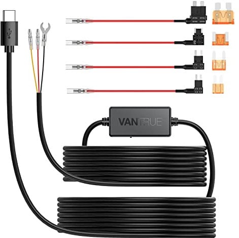 VANTRUE USB-C 2 Level Hardwire Kit with ACC Fuse for N5/N4 Pro/N4/N2X/E360/S1 Pro/E1 Pro/E1/E1 Lite/E2/E3/X4S/N2 Pro(USB-C)/N2S/S2 Dashcam, 12V/24V to 5V Low Voltage Protection, 11.5ft