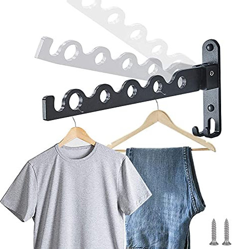 Cintre Mural, Porte Vêtements Mural, Cintre Mural Pliant, Porte Vêtements Sèche Linge Mural, Support Mural Multifonctionnel, avec Vis, pour Buanderie, Salle de Bain, Chambre à Coucher, Balcon