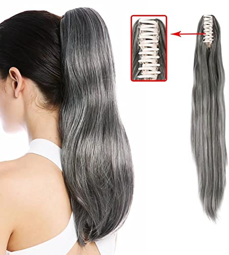 iLUU Long Thick Claw Jaw Pferdeschwanz 150g Straight Synthetic Fashion Grey Color Clip in Pony Tail Hair Extension Extensions (24 Zoll-gerade, modisch grau)