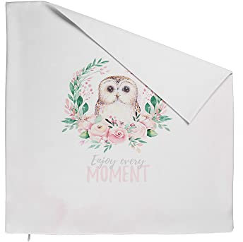 TherapieWelt Kinder Kissenbezug Baby Kopfkissenbezug zum Kissen Kissenhülle ohne Füllung - Zierkissenbezug Baumwolle Bezug mit Reißverschluss 60x80cm Eule Blumen Aquarell weiß rosa