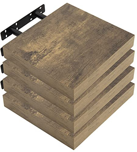 WOLTU 4X Wandregal Wandboard Bücherregal Regale für Deko Wandablagen aus MDF Holz, 4er Set Hängeregal Vintagebraun, 25x22,9x3,8cm RG9365hov-4
