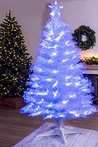 Christmas Tree World | 4ft Artificial White Blue Ripple Effect Fibre Optic Tree | Bushy and Luxury Quality PVC Tips | Easy to Assemble and Take Down | 58cm Diameter