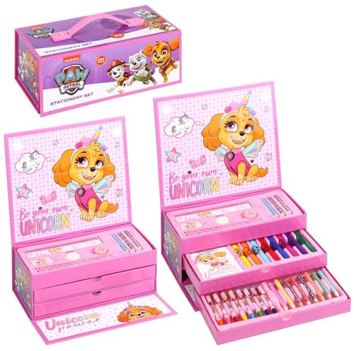 Paw Patrol - Set di 43 matite da colorare per bambini, con punta in feltro ad acquerello, pastelli e matite, set da viaggio per bambini
