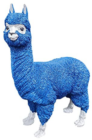 Gartenfigur, Blaue Alpaka Figur 45 cm, Figur für den Garten, wetterfeste Deko