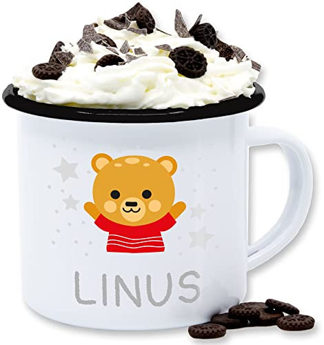 Emaille Tasse Blechtasse - Bären - Bär und Dein Name - 300 ml - Weiß Schwarz - bear namens bärenmotiv kinder teddy kindergarten bärchen personalisierter personalisierte junge geschenke kind