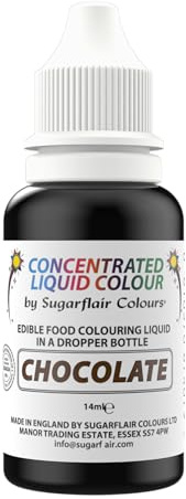 Sugarflair Chocolate Liquid Food Colouring Droplet For Colouring Royal Icing, Sugarpaste Buttercream, Sugarpaste Also For Painting & Can Be Used With An Airbrush - 14ml