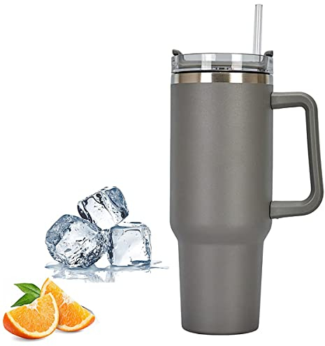 Reisebecher mit Griff, Stanley Becher mit Strohhalm und Griff, Edelstahl Kaffeebecher mit Deckel Kaffeebecher, vakuumisolierte Wasserflasche für Heißgetränke