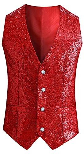 Herren Pailletten Hemd Pailetten Weste Glitzer Weste Herren Damen Kostüm Zubehör Disco Karneval und Mottoparty Kostüm Pailetten Weste Gold Silber Schwarz Weinrot Karneval Pailletten