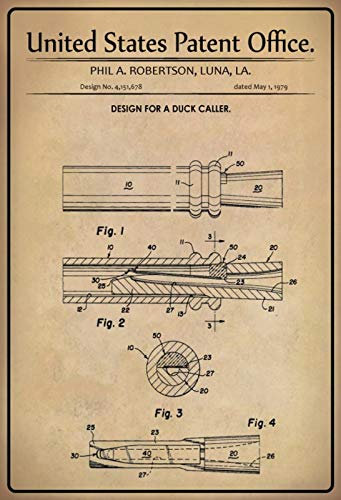 DekoDrom® Blechschild 20 x 30 cm US Patent Duck Caller Enten Rufer Jagd historisches Motiv Wand Deko Sammler Geschenk