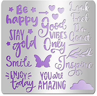 INFUNLY Metall-Wörter-Schablone - Tägliche Wörter Edelstahl-Buchstaben Wiederverwendbar für DIY Handwerk, Malerei, Gravur, Scrapbooking und Dekor
