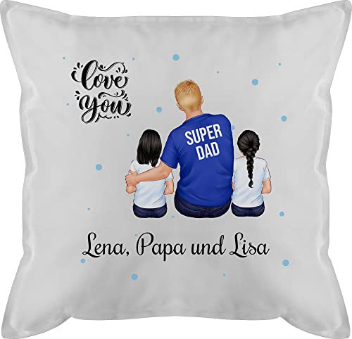 Kissen 50x50 - zum Vatertag - Super Papa Zwei Kinder I Bester Papa Geschenk Geburtstag - 50 x 50 cm - Weiß - Foto für papakissen Vatertagsgeschenk von 2 töchter zierkissen Kindern Vater Geschenke
