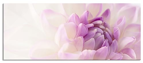 Quadro in vetro panoramico, da parete in vero vetro, da sogno fiore bianco lilla, 120 x 50 cm, con sospensione e distanziatore