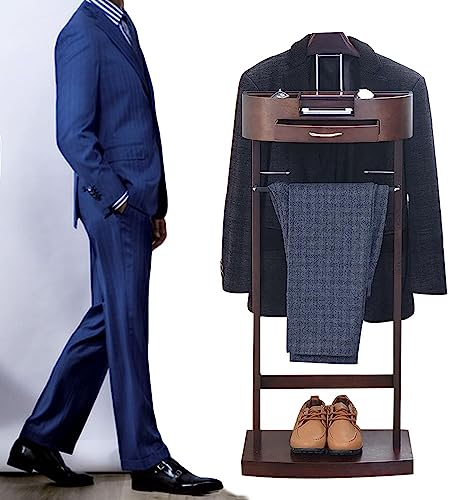 Herrendiener Diener Kleiderbutler mit Schublade Garderobe Kleiderständer Damendiener Kleiderstange mit Hosenbügel Garderobenständer mit Rutschfester Gummimanschette