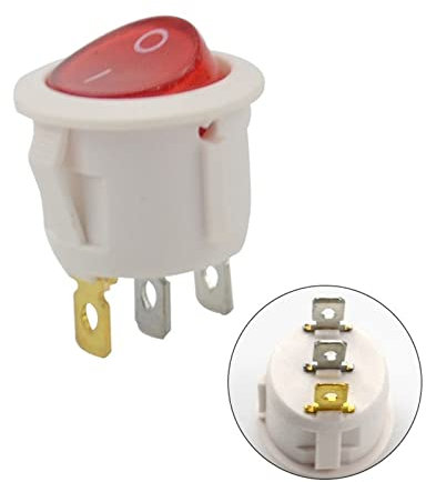 OUSIKA 1 pièces sur Off 3 Broches Interrupteur à Bascule Rond avec Lampe 220 V Interrupteurs (Color : Red Button-01)