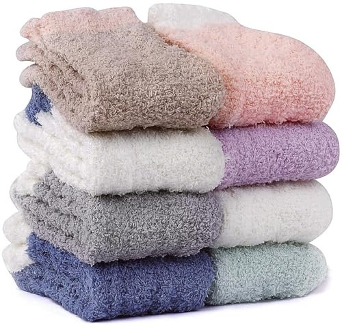 flintronic 8 Paia Calzini Donna Invernali, Calzini Morbidi e Termici, Calzini Pelosi Morbide Soffici, Calzini Spessi per Pavimento in Pile Corallo per Pantofole, Letto, Casa, Dormire