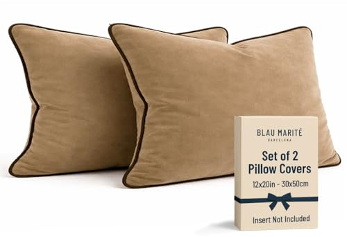 Blau Marité Kissenbezüge 30x50 cm – 2er Set aus weichem Samt – Dekokissen mit kontrastierendem Rand – Camel & Braun – Ohne Füllung