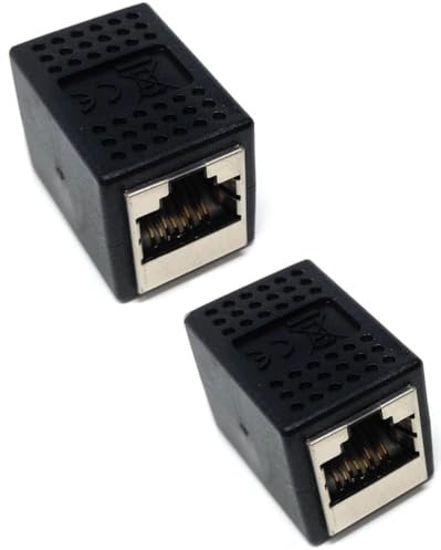DRUT 2pcs. Cat6A Shielded RJ45 Coupler, Ethernet Connector Female to Female for Cat6A/Cat6/Cat7/Cat8/Cat5e/Cat 5/Cat 9 LAN Cable, Network Extender Joiner, Gender Changer (2, Black)