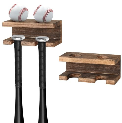2 Stück Baseballschlägerhalter und Ball-Display, schwebendes Regal, Wandmontage, Baseballschläger-Regal, organisiert von Holz