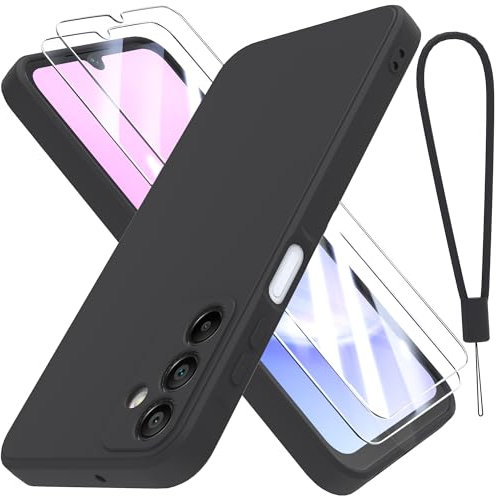THIYUFUNS Cover per Samsung Galaxy A15 4G / 5G (6.5) con 2 Pezzi HD Vetro Temperato Pellicola Protettiva,Liquid Silicone TPU Custodia 360 Antiurtfio Gradi Cover per Samsung Galaxy A15 - Nero
