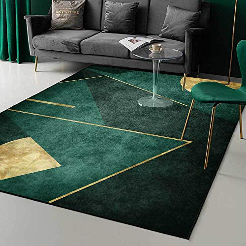 QJDTZMD Modern Designer Kurzflor Teppich Einfache geometrische Linien Smaragd Dunkelgrün, rechteckig, 200 x 300 cm Wohnzimmer Teppich groß rutschfest Schlafzimmer Küche Teppich