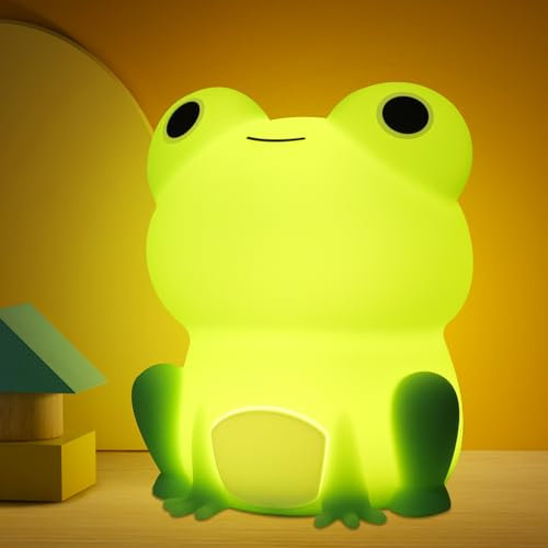 OkiyiD Frosch Nachtlicht Wiederaufladbar Dimmbar mit Touch Steuerung ABS Silikon Tragbares Geschenk für Babys und Kinder