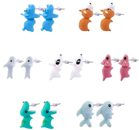 LEGENTLISUR 7 Paar Ohrstecker Silber Set Dinosaurier Ohrstecker für Frauen Männer Kleine Dinosaurier Delphin Hund Corgi Ohrringe Schmuck Geschenk für Mädchen Damen Kinder