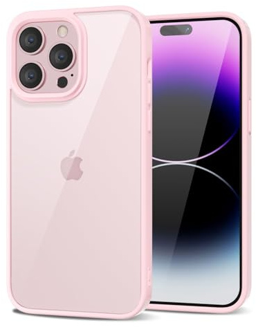 LoeoeL for iPhone 14 Pro Max Case Clear, Transparent Hybrid 14 Pro Max Phone Case [Hard Plastic & Soft Silicone Bumper] Acrylic Non Yellowing Thin Slim Protective Cover for Women, Light Pink