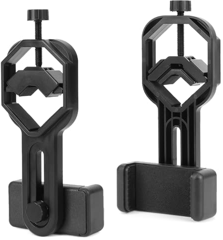 Schwarze Handyhalterung aus Kunststoff für Ferngläser, Monokulare, Astronomische Teleskope, Leicht, Kompatibel mit den Meisten Optischen Geräten, 5–9 cm Großes Handy, Federclip,