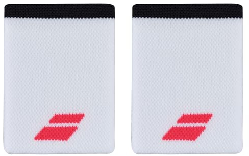 Babolat Unisex-Adult Wristband, Jumbo-Logo Frottee, Einheitsgröße, Farbe Weiß/Rot, Schnelle Schweißabsorption, Breite 10,5 cm, Handgelenkband für Gymnastik, Tennis, Badminton, Padel