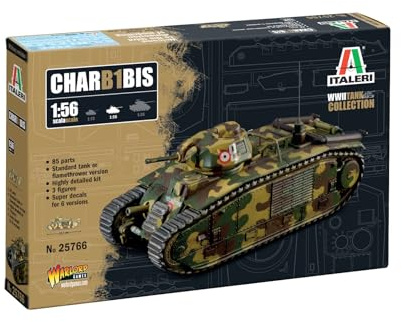 Italeri 25766 1:56 Char B1 Bis - Modellbau, Bausatz, Standmodellbau, Basteln, Hobby, Kleben, Plastikbausatz, detailgetreu, Militär Bausatz, Panzer 1:56