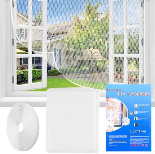 Rete Zanzariera Finestra, 130 x 150cm Zanzariere per Finestre Tetto DIY Zanzariera per Finestra Senza Forare con Adesivo Zanzariera Universale Anti Insetti, Bianco